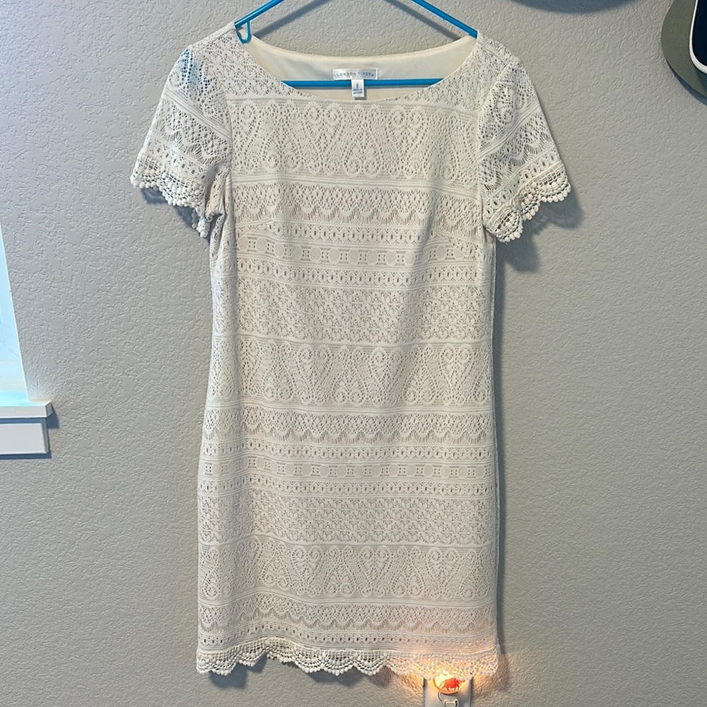 London Times Cream Lace Mini Dress